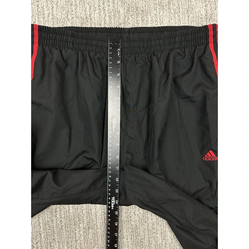 Adidas Black Track Pants Red Stripe Mens Sz L Baggy Mesh Lined Y2K Ankle Zip
